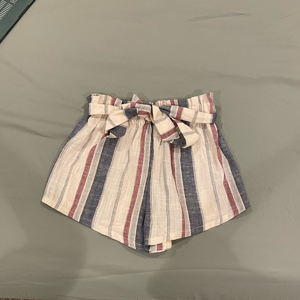 Striped Paperbag Waist Belted Shorts
